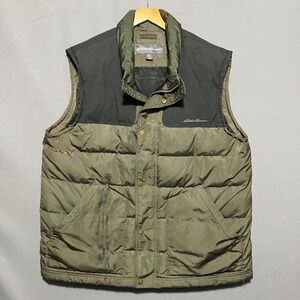 Eddie Bauer EB650 Mens XL Down Puffer Vest Olive Green Black Two Tone Outdoor